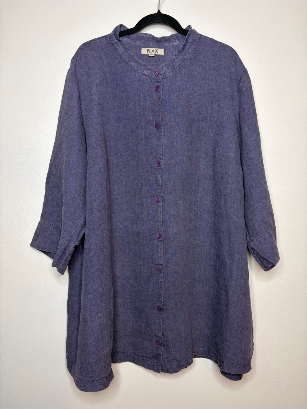 FLAX Purple 100% Linen Button Up Tunic Blouse Shirt Plus Size 2G